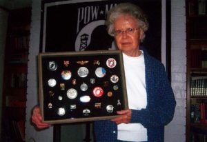 2010 Orange Park FL Mary Hoff Holding Shadow Box of POW/MIA Pins