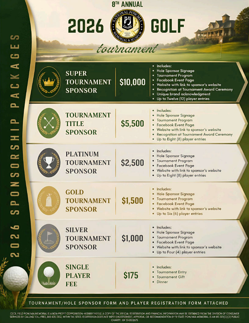 National Pow Mia Memorial And Museum 2026 Golf Tournament Sponsorships